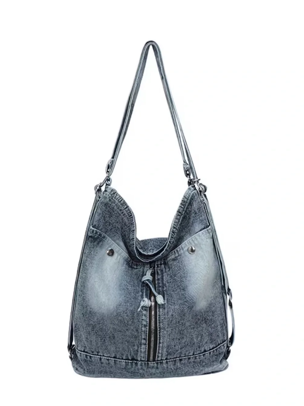 Casual Denim Hobo Bag - Light Blue